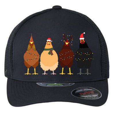 Funny Chicken Christmas Lights Santa Hat Cute Chicken Lover Flexfit Unipanel Trucker Cap