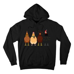 Funny Chicken Christmas Lights Santa Hat Cute Chicken Lover Hoodie