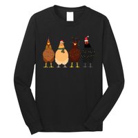 Funny Chicken Christmas Lights Santa Hat Cute Chicken Lover Long Sleeve Shirt