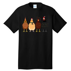 Funny Chicken Christmas Lights Santa Hat Cute Chicken Lover Tall T-Shirt