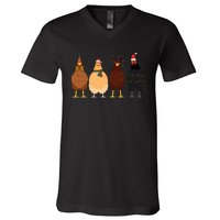 Funny Chicken Christmas Lights Santa Hat Cute Chicken Lover V-Neck T-Shirt