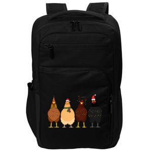 Funny Chicken Christmas Lights Santa Hat Cute Chicken Lover Impact Tech Backpack