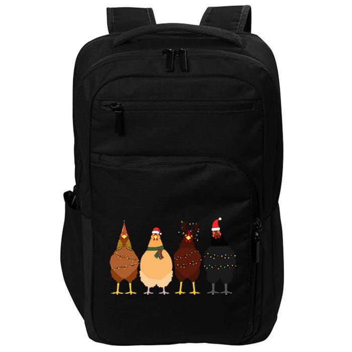 Funny Chicken Christmas Lights Santa Hat Cute Chicken Lover Impact Tech Backpack