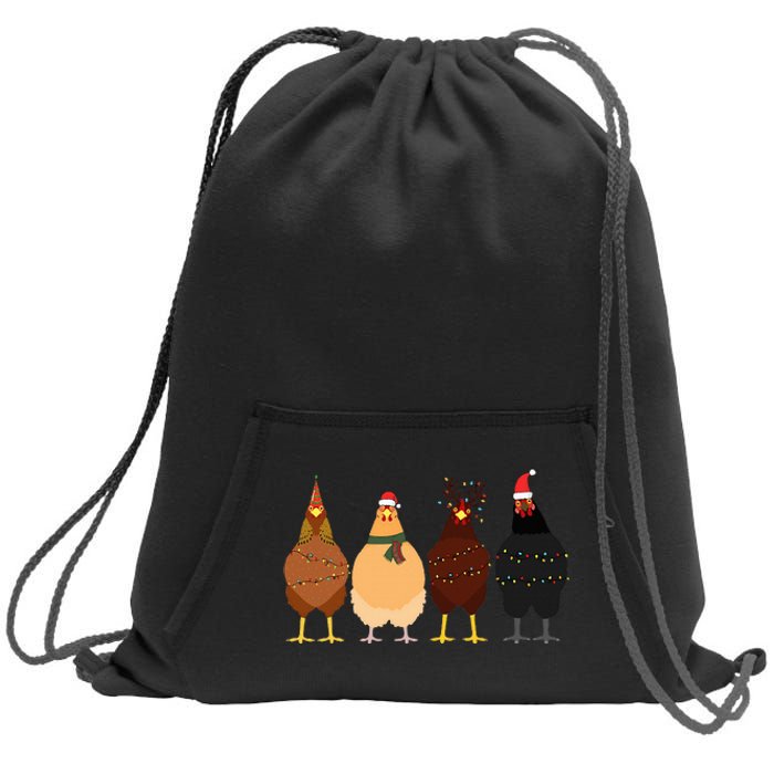 Funny Chicken Christmas Lights Santa Hat Cute Chicken Lover Sweatshirt Cinch Pack Bag