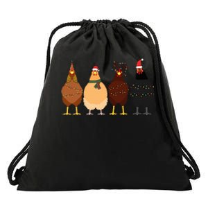 Funny Chicken Christmas Lights Santa Hat Cute Chicken Lover Drawstring Bag