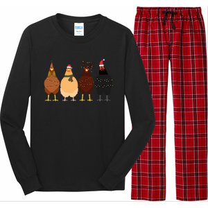 Funny Chicken Christmas Lights Santa Hat Cute Chicken Lover Long Sleeve Pajama Set