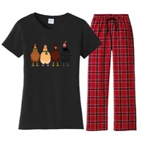 Funny Chicken Christmas Lights Santa Hat Cute Chicken Lover Women's Flannel Pajama Set