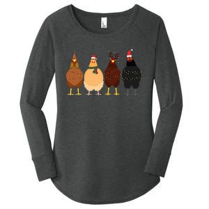 Funny Chicken Christmas Lights Santa Hat Cute Chicken Lover Women's Perfect Tri Tunic Long Sleeve Shirt