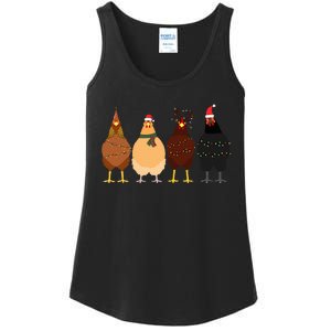 Funny Chicken Christmas Lights Santa Hat Cute Chicken Lover Ladies Essential Tank