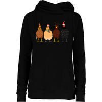 Funny Chicken Christmas Lights Santa Hat Cute Chicken Lover Womens Funnel Neck Pullover Hood