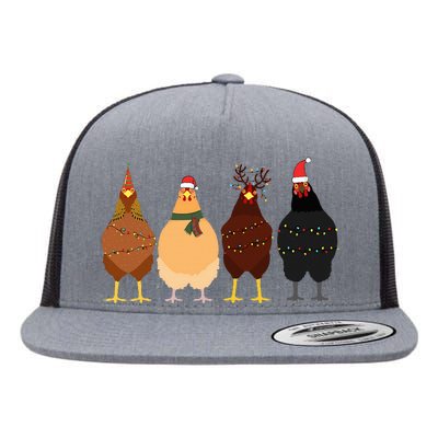 Funny Chicken Christmas Lights Santa Hat Cute Chicken Lover Flat Bill Trucker Hat