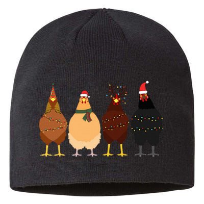 Funny Chicken Christmas Lights Santa Hat Cute Chicken Lover Sustainable Beanie