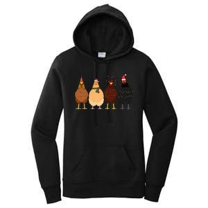 Funny Chicken Christmas Lights Santa Hat Cute Chicken Lover Women's Pullover Hoodie