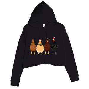 Funny Chicken Christmas Lights Santa Hat Cute Chicken Lover Crop Fleece Hoodie