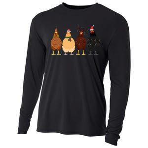 Funny Chicken Christmas Lights Santa Hat Cute Chicken Lover Cooling Performance Long Sleeve Crew