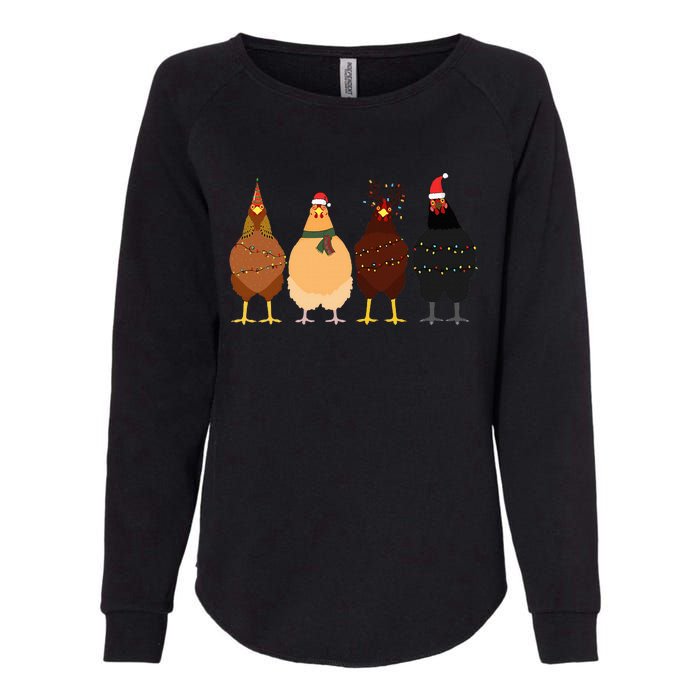 Funny Chicken Christmas Lights Santa Hat Cute Chicken Lover Womens California Wash Sweatshirt