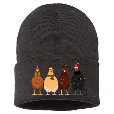 Funny Chicken Christmas Lights Santa Hat Cute Chicken Lover Sustainable Knit Beanie