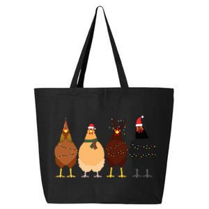 Funny Chicken Christmas Lights Santa Hat Cute Chicken Lover 25L Jumbo Tote