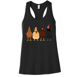 Funny Chicken Christmas Lights Santa Hat Cute Chicken Lover Women's Racerback Tank