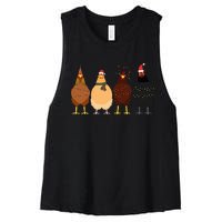 Funny Chicken Christmas Lights Santa Hat Cute Chicken Lover Women's Racerback Cropped Tank