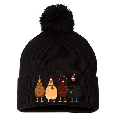 Funny Chicken Christmas Lights Santa Hat Cute Chicken Lover Pom Pom 12in Knit Beanie