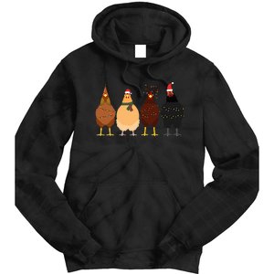 Funny Chicken Christmas Lights Santa Hat Cute Chicken Lover Tie Dye Hoodie