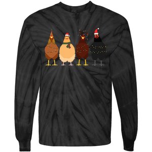 Funny Chicken Christmas Lights Santa Hat Cute Chicken Lover Tie-Dye Long Sleeve Shirt