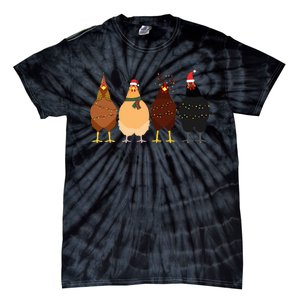 Funny Chicken Christmas Lights Santa Hat Cute Chicken Lover Tie-Dye T-Shirt