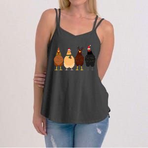 Funny Chicken Christmas Lights Santa Hat Cute Chicken Lover Women's Strappy Tank