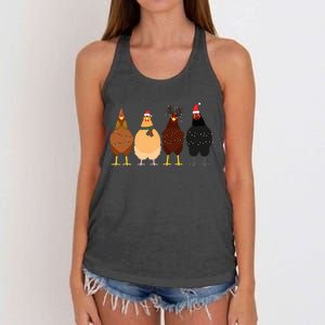 Funny Chicken Christmas Lights Santa Hat Cute Chicken Lover Women's Knotted Racerback Tank