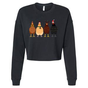 Funny Chicken Christmas Lights Santa Hat Cute Chicken Lover Cropped Pullover Crew