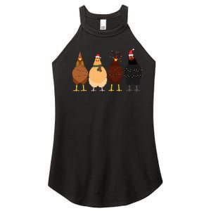 Funny Chicken Christmas Lights Santa Hat Cute Chicken Lover Women's Perfect Tri Rocker Tank