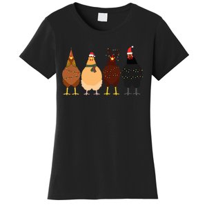 Funny Chicken Christmas Lights Santa Hat Cute Chicken Lover Women's T-Shirt