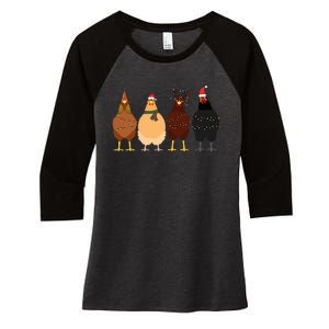 Funny Chicken Christmas Lights Santa Hat Cute Chicken Lover Women's Tri-Blend 3/4-Sleeve Raglan Shirt