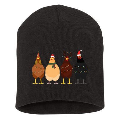 Funny Chicken Christmas Lights Santa Hat Cute Chicken Lover Short Acrylic Beanie