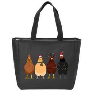 Funny Chicken Christmas Lights Santa Hat Cute Chicken Lover Zip Tote Bag