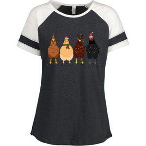 Funny Chicken Christmas Lights Santa Hat Cute Chicken Lover Enza Ladies Jersey Colorblock Tee