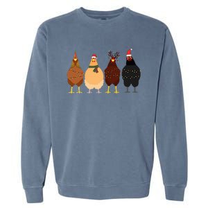 Funny Chicken Christmas Lights Santa Hat Cute Chicken Lover Garment-Dyed Sweatshirt