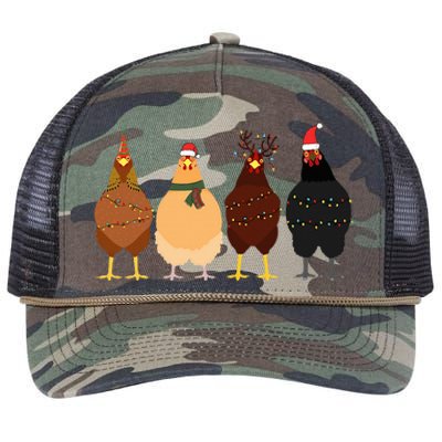 Funny Chicken Christmas Lights Santa Hat Cute Chicken Lover Retro Rope Trucker Hat Cap