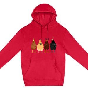 Funny Chicken Christmas Lights Santa Hat Cute Chicken Lover Premium Pullover Hoodie