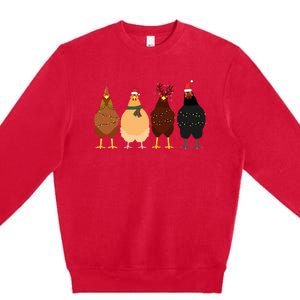 Funny Chicken Christmas Lights Santa Hat Cute Chicken Lover Premium Crewneck Sweatshirt