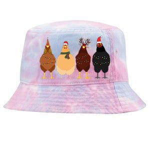 Funny Chicken Christmas Lights Santa Hat Cute Chicken Lover Tie-Dyed Bucket Hat