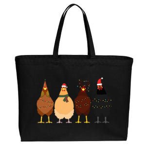 Funny Chicken Christmas Lights Santa Hat Cute Chicken Lover Cotton Canvas Jumbo Tote