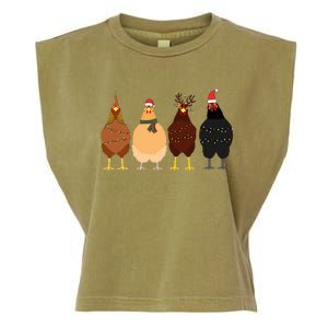 Funny Chicken Christmas Lights Santa Hat Cute Chicken Lover Garment-Dyed Women's Muscle Tee