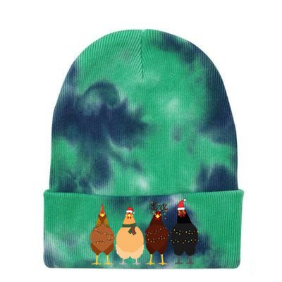 Funny Chicken Christmas Lights Santa Hat Cute Chicken Lover Tie Dye 12in Knit Beanie