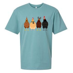 Funny Chicken Christmas Lights Santa Hat Cute Chicken Lover Sueded Cloud Jersey T-Shirt