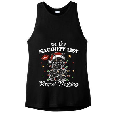 Funny Christmas Cat On The Naughty List And I Regret Nothing Ladies PosiCharge Tri-Blend Wicking Tank