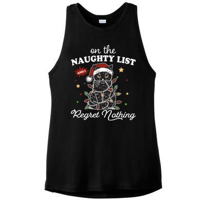 Funny Christmas Cat On The Naughty List And I Regret Nothing Ladies PosiCharge Tri-Blend Wicking Tank