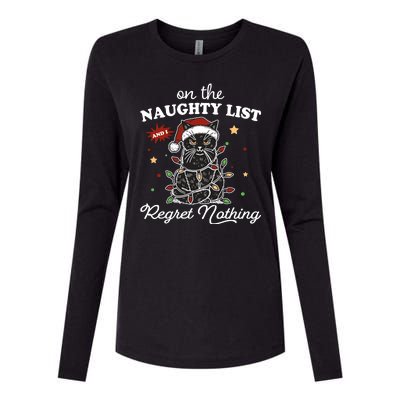 Funny Christmas Cat On The Naughty List And I Regret Nothing Womens Cotton Relaxed Long Sleeve T-Shirt