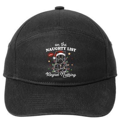 Funny Christmas Cat On The Naughty List And I Regret Nothing 7-Panel Snapback Hat